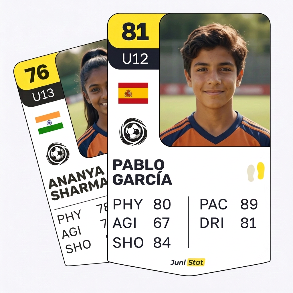 Illustrative fan cards: a boy with the Spain flag and a girl with the India flag